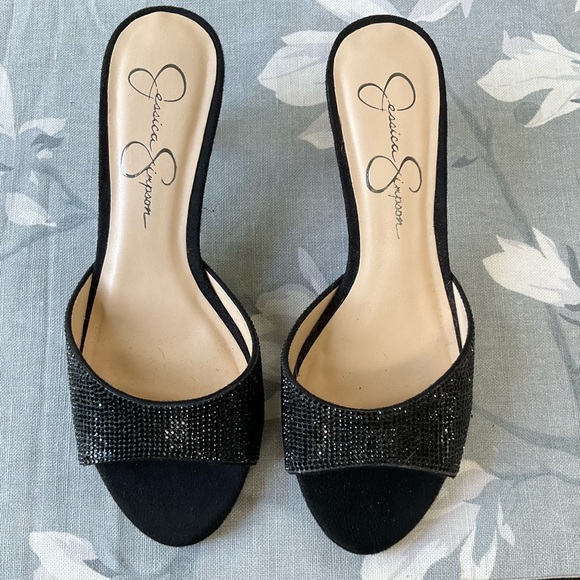 Jessica Simpson Sofiah black beaded slide kitten heels size 8 - Picture 1 of 6